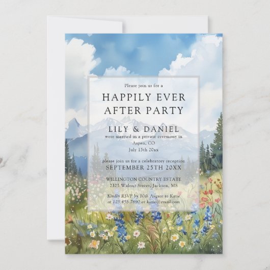 Happily Ever After Wilde Bloemen Berg Bruiloft Kaart (Voorkant)