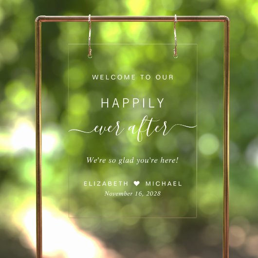 Happily Ever After Witte Script Huwelijksbegroetin Acryl Bord