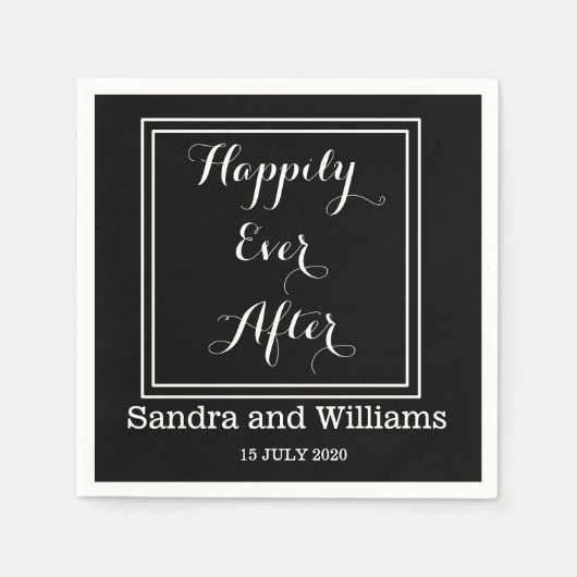 'Happily Ever After'-zwart en wit gepersonaliseerd Servetten (Voorkant)