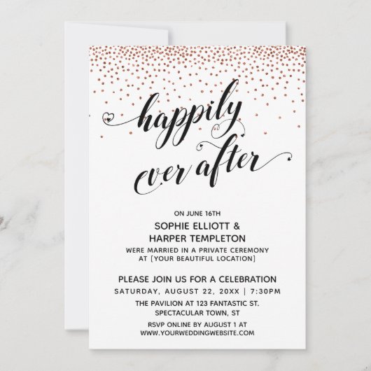 Happily Ever Ever Hearts Script Koper Confetti Kaart (Voorkant)
