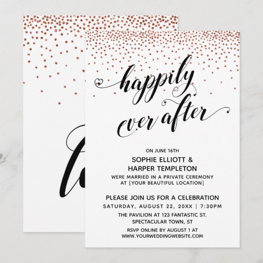 Happily Ever Ever Hearts Script Koper Confetti Kaart (Voorkant / Achterkant)