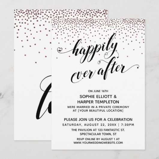 Happily Ever Ever Hearts Script Roze Gouden Confet Kaart (Voorkant / Achterkant)