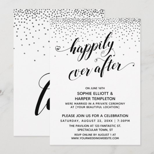 Happily Ever Ever Hearts Script Zilver Confetti Kaart (Voorkant / Achterkant)