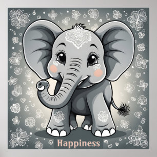 Happiness Baby Elephant AI Fantasy Digitale Kunst Poster