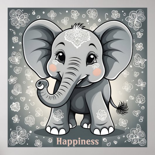 Happiness Baby Elephant AI Fantasy Digitale Kunst Poster (Voorkant)