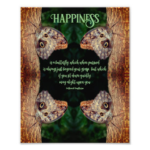 Happiness Brown Butterfly Inspirerend Quote 8x10 Foto Afdruk