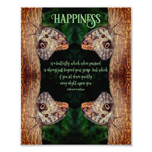 Happiness Brown Butterfly Inspirerend Quote 8x10 Foto Afdruk (Voorkant)