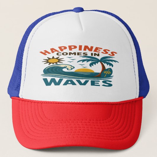 Happiness Comes in Waves - Inspirational Beach  Trucker Pet (Voorkant)