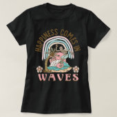 Happiness Comes In Waves retro skeleton surfing be T-shirt (Design voorkant)