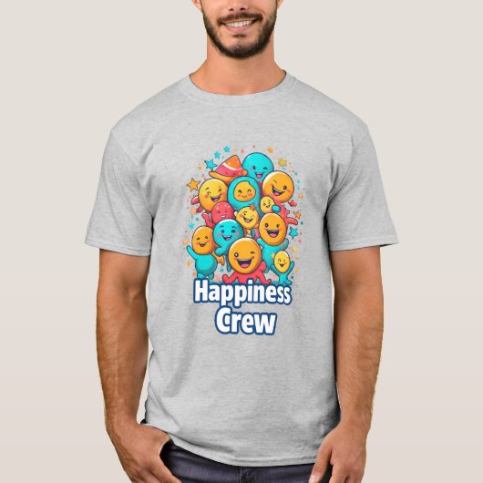 Happiness Crew - Leuk Cartoon T-shirt voor mannen (Voorkant)
