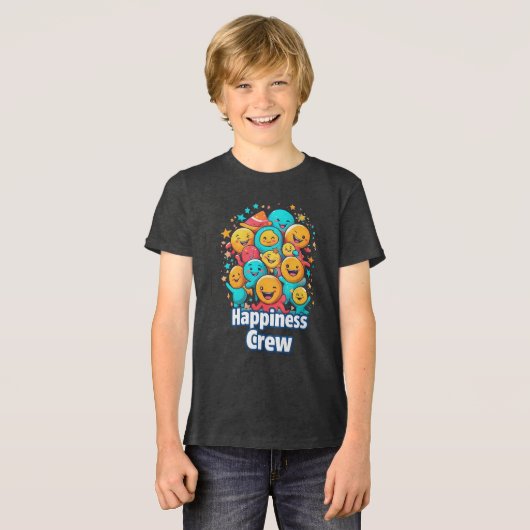 Happiness Crew - Schattige Smiley Squad Jeugd T-sh Tri-Blend Shirt (Voorkant volledig)