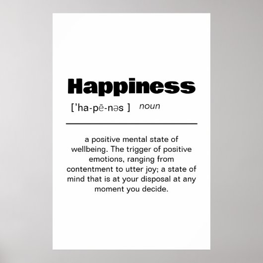 Happiness Definition Poster - Inspirerend wand A (Voorkant)