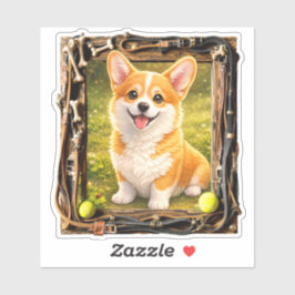 Happiness, Framed - Corgi Pup Sticker