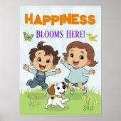 Happiness Inspirerend Quote Schattigee Cartoon Kwe Poster (Voorkant)