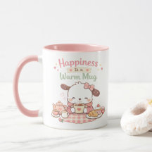 Happiness is a Warm Mug Cute Puppy Dog Pink Mug