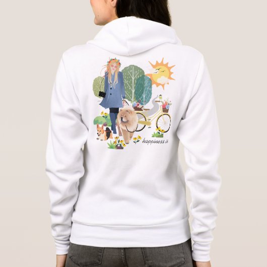 HAPPINESS IS Chow Corgi-white BACK & FRONT art Hoodie (Achterkant)