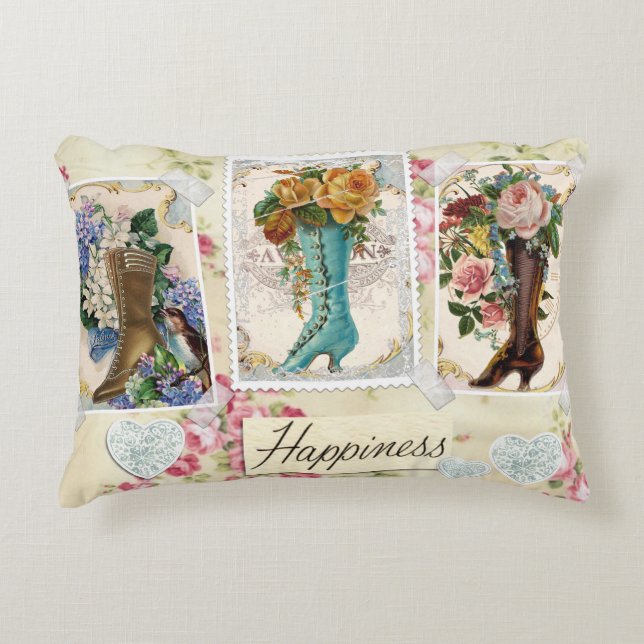 Happiness is een Victoriaans Steampunk Boots Pillo Decoratief Kussen (Voorkant)