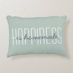 Happiness Is Homemade Citaat Groen Blauw Decoratie Accent Kussen