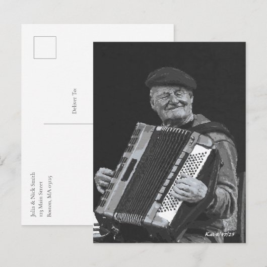 Happiness is Paris, muzikant zwart-wit kunst Briefkaart (Voorkant / Achterkant)