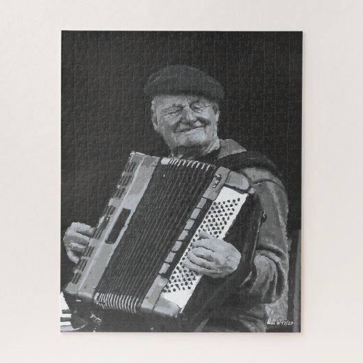 Happiness is Paris, muzikant zwart-wit kunst Legpuzzel (Verticaal)