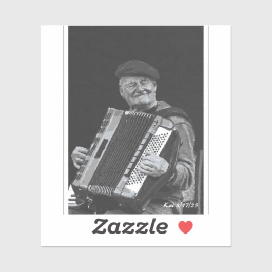 Happiness is Paris, muzikant zwart-wit kunst Sticker (Vel)