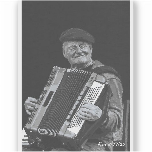 Happiness is Paris, muzikant zwart-wit kunst Sticker (Voorkant)