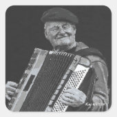 Happiness is Paris, muzikant zwart-wit kunst Vierkante Sticker (Voorkant)