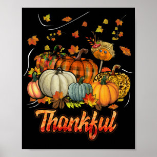 Happpy Thanksgiving Day Autumn Fall Maple Leaves Poster