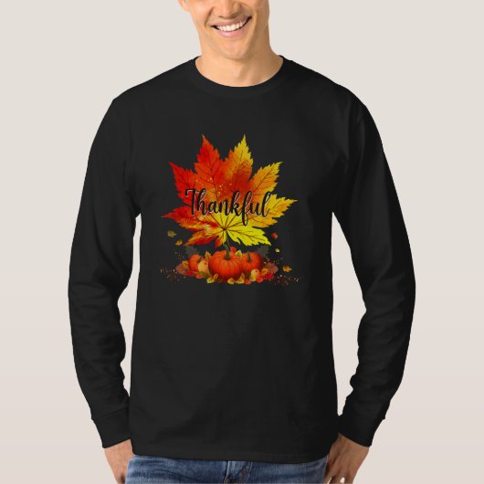 Happpy Thanksgiving Day Autumn Fall Maple Leaves T T-shirt (Voorkant)