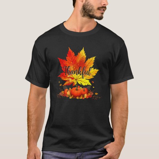 Happpy Thanksgiving Day Autumn Fall Maple Leaves T T-shirt (Voorkant)