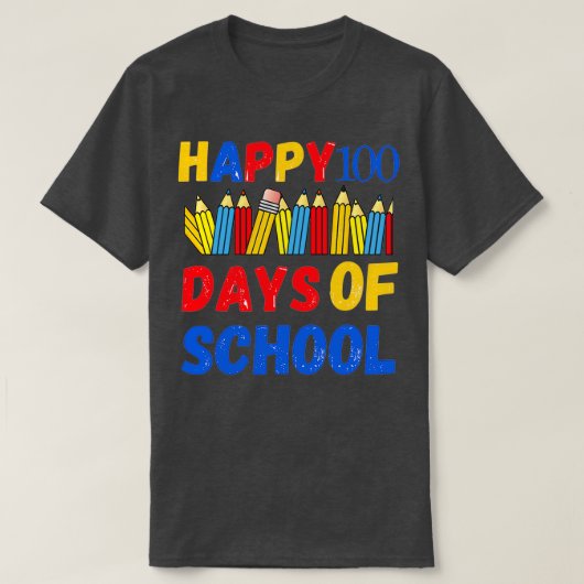 Happy100 Dagen kleurrijke schoolpotloden T-shirt (Design voorkant)