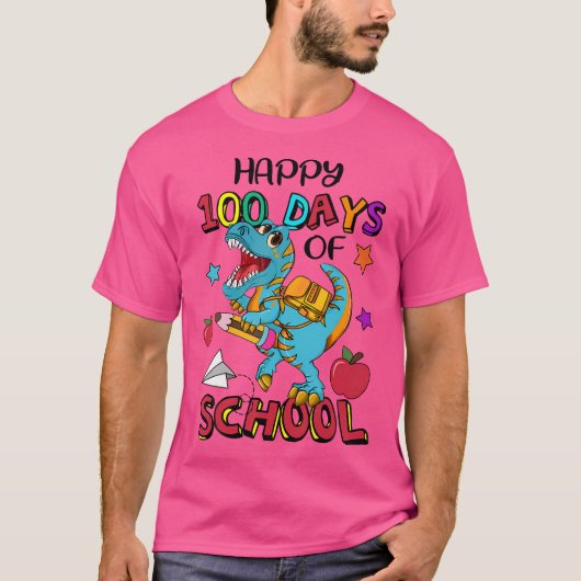 Happy100ste dag van schooldinosaurus 100 dagen Kin T-shirt (Voorkant)