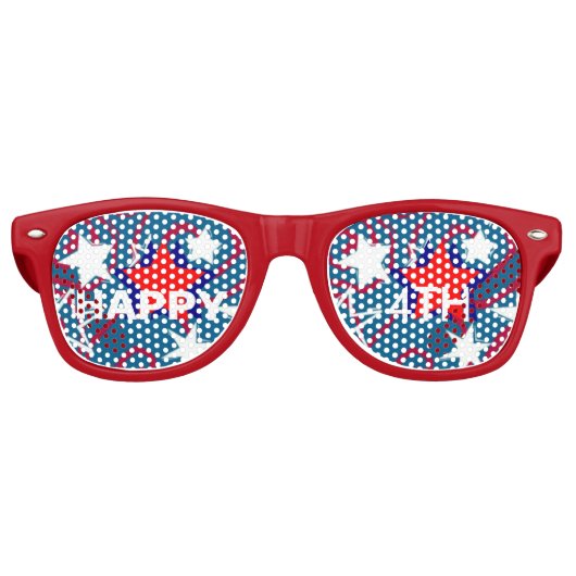 Happy4th Rood Wit & Blauw Sterren Rood Aviator Sha Retro Zonnebril (Voorkant)