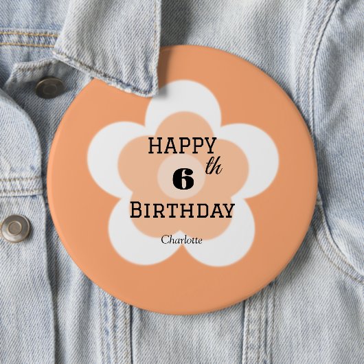 Happy 00th Birthday Cute oranje boho flower petal Ronde Button 6,0 Cm (In situ)