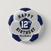 Happy 00th Birthday - donkerblauw Voetbal Ronde Button 5,7 Cm (Voorkant)