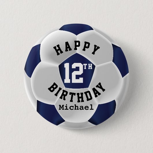Happy 00th Birthday - donkerblauw Voetbal Ronde Button 5,7 Cm (Voorkant)