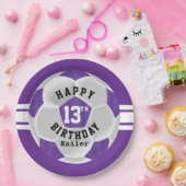 Happy 00th Birthday - Paars en wit Voetbal Papieren Bordje (Feest)