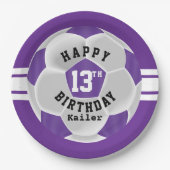 Happy 00th Birthday - Paars en wit Voetbal Papieren Bordje (Voorkant)