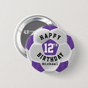 Happy 00th Birthday - Paars Voetbal Ronde Button 5,7 Cm