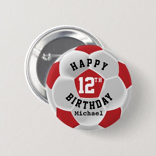 Happy 00th Birthday - rood Voetbal Ronde Button 5,7 Cm (Voorkant /achterkant)