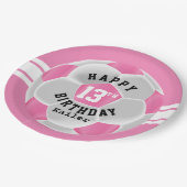 Happy 00th Birthday - Roze en wit Voetbal Papieren Bordje (Gekanteld)