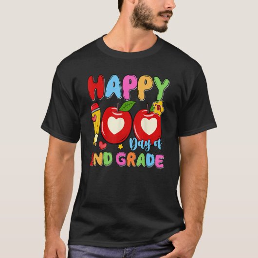 Happy 100 Days Of 2nd Grade Pencil Apples Kids Tea T-shirt (Voorkant)