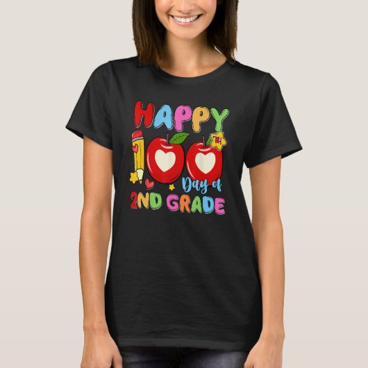 Happy 100 Days Of 2nd Grade Pencil Apples Kids Tea T-shirt (Voorkant)