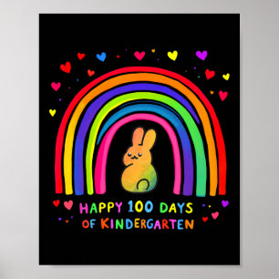 Happy 100 Days Of Kindergarten Rainbow Bunny Schat Poster