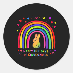 Happy 100 Days Of Kindergarten Rainbow Bunny Schat Ronde Sticker