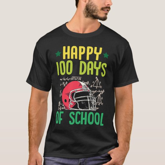 Happy 100 Days Of School Football Helmet Math Teac T-shirt (Voorkant)