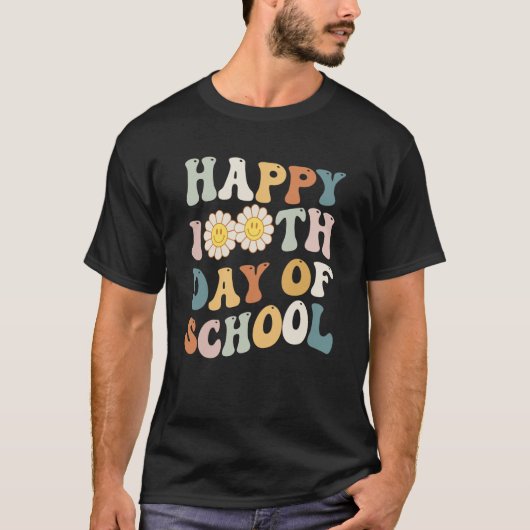 Happy 100 Days of School for Teacher Retro Groovy  T-shirt (Voorkant)