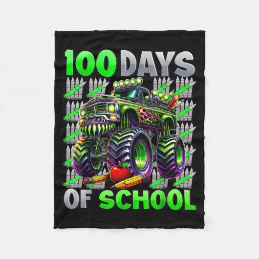 Happy 100 Days Of School Funny Monster Truck Stude Fleece Deken (Voorkant)