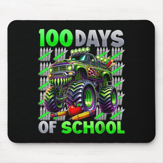 Happy 100 Days Of School Funny Monster Truck Stude Muismat (Voorkant)