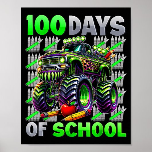 Happy 100 Days Of School Funny Monster Truck Stude Poster (Voorkant)
